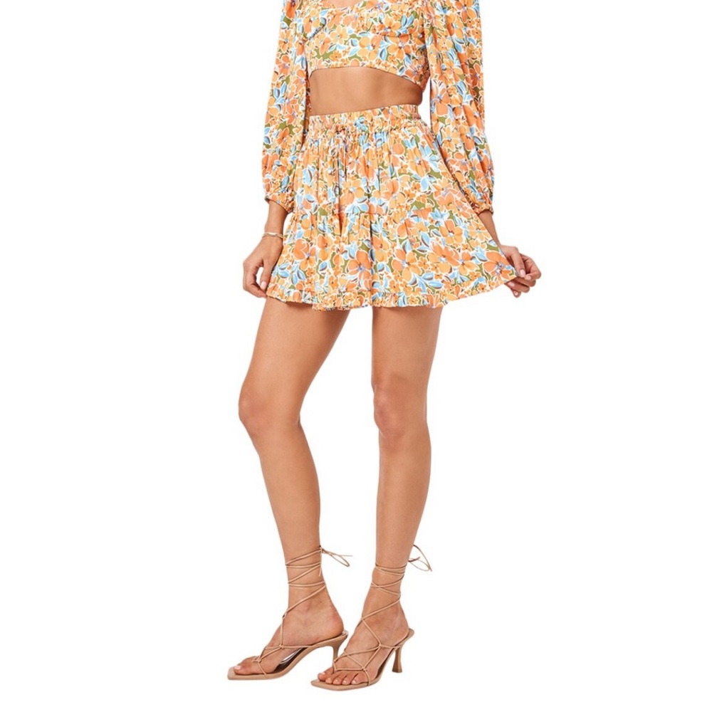 L*Space Orange Floral Mini Skirt set NWT